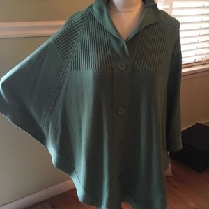 Green sweater poncho